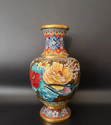 Cloisonné Vase With Peonies Made In China At The End Of The 20th Century • $38