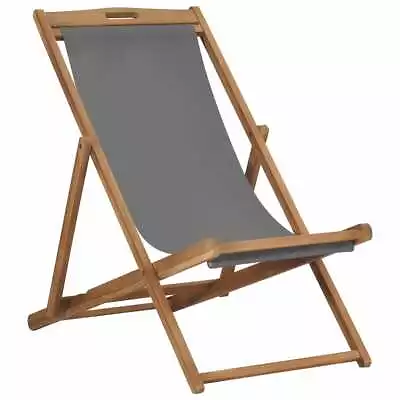 Folding Beach Chair Solid Teak Wood Gray VidaXL • $264.80