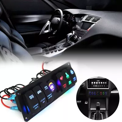 6 Gang Toggle Rocker Switch Panel Colorful LED Voltmeter Fit For RV Car Marine • $29.34