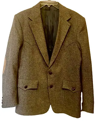Vintage LEVIS San Fran. SUEDE PATCHES Tweed Herringbone WESTERN MENS BLAZER 40R! • $26
