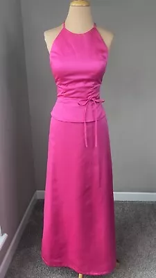 Vintage Alfred Angelo Barbie Pink A Line Satin Halter Maxi Dress XS • $39.99