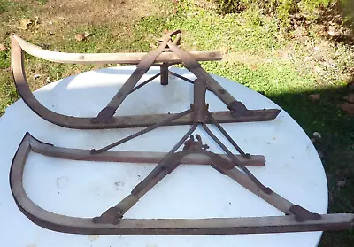 Pair Antique Horse Drawn Sleigh Sled Carriage Runner Skis Primitive Lot 1 • $69.99