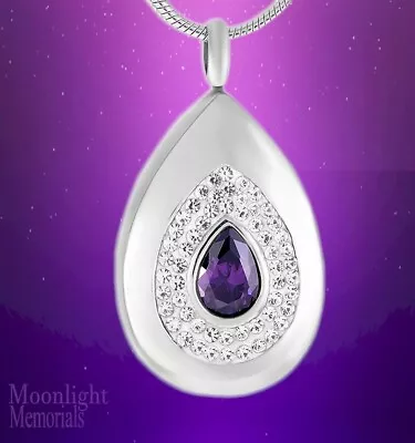 New Teardrop Eye Purple Crystal Cremation Urn Keepsake Ashes Memorial Necklace • $14.95