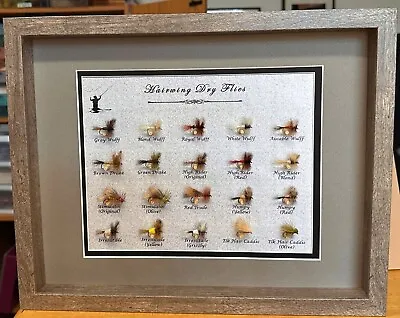 20 Framed & Mounted Precision-Tied Hairwing Dry Flies - In 14 X12   Shadow Box • $155