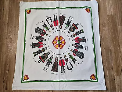 Vintage Tablecloth Norway Printed Traditional Costumes Bright Red 33 X33  • $24.99