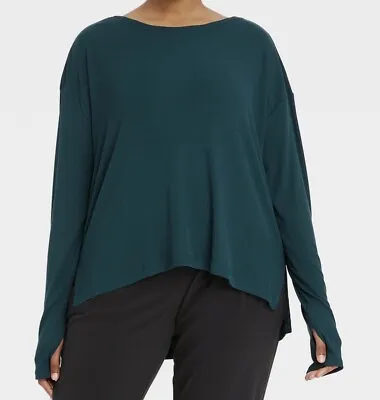 🍒 All In Motion Women's Navy Teal Scooped Drapey Long Sleeved Top Size XS • $19.99