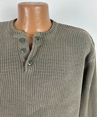 Vintage 90s Y2K Henley Sweater XL Faded Olive Brown Military Minimalist Grunge • $21.24