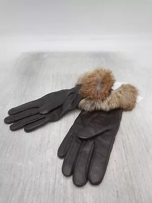 NWT Surell Black/Brown Leather/Rabbit Fur Trim Gloves SZ S • $24.99