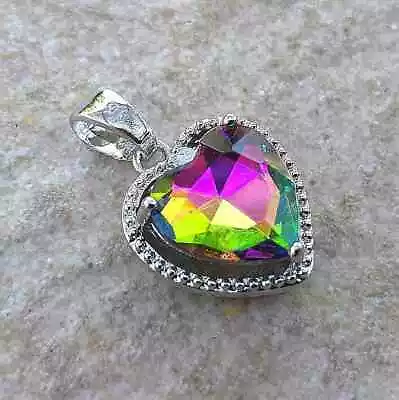 Elegant 925 Sterling Silver Rainbow Mystical Fire Topaz 0.75  Pendant Necklace • $15.74