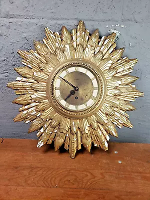 Vintage Welby 8 Day Gold Mid Century Modern Starburst Wall Clock • $45.95