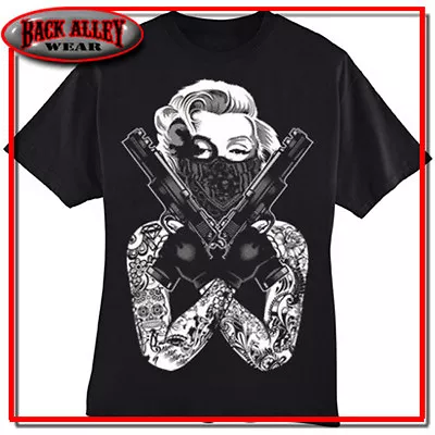 MARILYN MONROE T SHIRT MASKED HOLLYWOOD GANGSTER W/ GUNS PISTOLS M-3XL TATTOO • $15.99