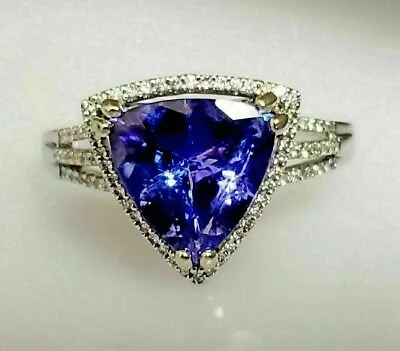 Trillion Lab Created Blue Tanzanite Diamond Wedding Ring 14K White Gold Finish • $83.99