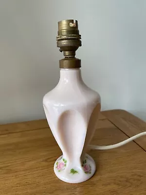 Vintage Hand Painted Pink Milk Glass Table Lamp Floral Signed By Artist • £39.99