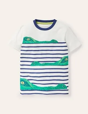 EX Mini Boden Boys Applique Alligator Blue Striped T-Shirt- Slightly Imperfect • £8.99