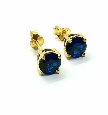 2Ct Round Lab Created Blue Sapphire Women's Stud Earring 14K Yellow Gold Plated • $44.09