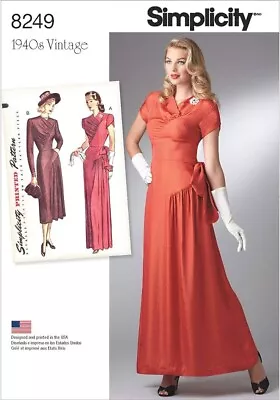 Simplicity Vintage Pattern 8249 1940's Retro Dress/Gown CUT TO SIZE 18 • $10