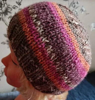 Hand Knitted Adult Beanie Hat - S Ladies Size - Fairisle - Aran - New • £8.50