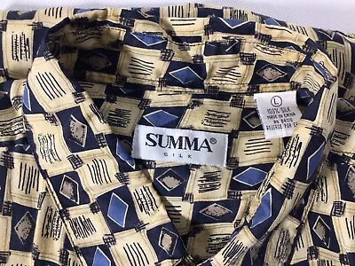Summa Silk Shirt Men's L Lightweight Silk Print Short Sleeve Button Up • $17.97