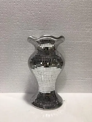 £19.99 • Buy Silver Vase Romany Mirrored Mosaic Finish Italian 26cm Home Decor