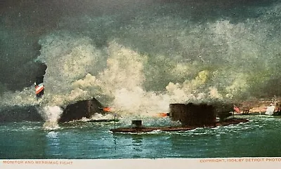 Postcard Monitor And Merrimac Naval Battle Painting - Civil War Ironclad Warship • $12