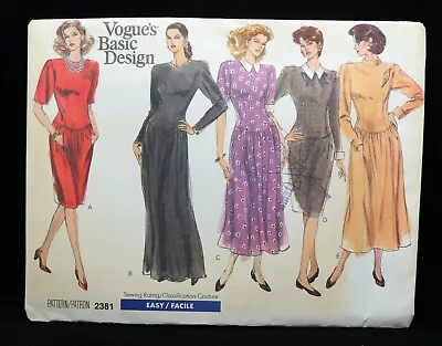 Vtg 1989 Vogue Basic Design Sewing Pattern 2381 Dress Size 6-10 Uncut • $7.99