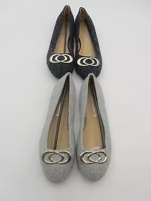Two Pairs Of Flat Shoes By JD Williams -Grey & Blue - NEW - Size 4EEE Wide Fit • £12.99