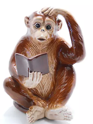 Monkey Holding Book Hand On Head Ceramic Figurine 7.25  H • $12.50