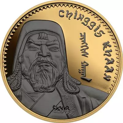 Mongolia 2014 500 Togrog - Chinggis Khaan - Gilded - 1oz Proof Silver Coin • $73.52