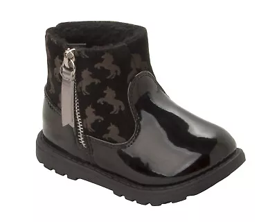 £17.99 • Buy Girls Black Patent Unicorn Casual Chelsea  Ankle Boots School Shoes Uk Size 5-10