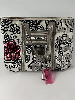 Coach 14741 New Poppy White Multi Floral Graffiti Glam Tote Bag • $125