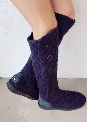 UGG Australia Lattice Cardy Black Knit Tall Sweater Boots Womens Size US 10  • $45