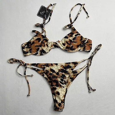 $14.99 • Buy ZAFUL Women Sexy Leopard Tie Side Underwire Bikini Set Swimsuit Padded Size 4/S