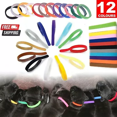 12 Adjustable Newborn Puppy&Kitten ID Collar Bands Breeders Whelping Pet New • £3.39