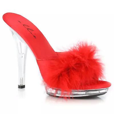 Ellie Shoes - SASHA - 5  High Heel Maribou Slipper - Size: 9-Red • $41.99