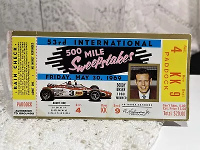 1969 Indianapolis 500 Ticket Stub Featuring Bobby Unser • $15.50