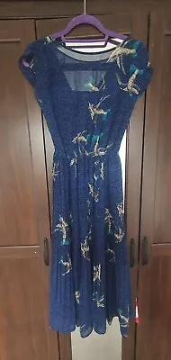 Warehouse Blue Midi Dress With Bird Print Size 6 Great Condition • £6