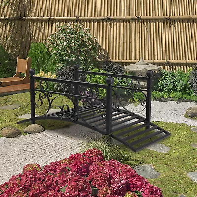 Outdoor Metal Garden Bridge With Security Guardrail For Patio Pond Backyard • $56.99