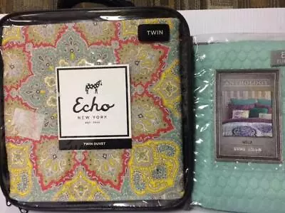 Echo Indira Reversible Multi Color Twin Duvet Cover & 2 Mint Green Euro Shams • $40