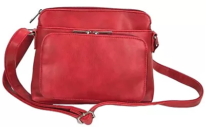 Zzfab Small Multi-pocket Soft Leather Cross Body With Side Organizer C9001-Red • $33.99