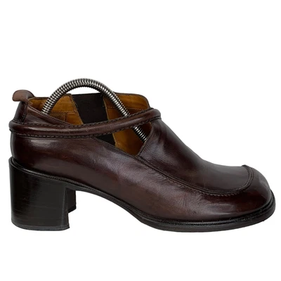 $103.99 • Buy Everybody Vintage 90s Brown Chunky Square Toe Leather Ankle Boots US 9 EU 39