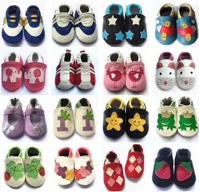 Boy Girl Multi Designs Leather Soft Sole Baby Infant Shoes Shower Gift Size 0-2Y • $15.95