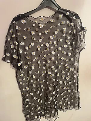 Ladies Black Daisy Chiffon Top Sz 22 24 • £6