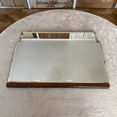 Vintage Art Deco Frameless Bevelled Mirror With Walnut Lower Trim • £45