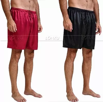 Mens Silk Satin Pajamas Shorts Elastic Waistband Underwear Boxer Sleeping Bottom • $24.98