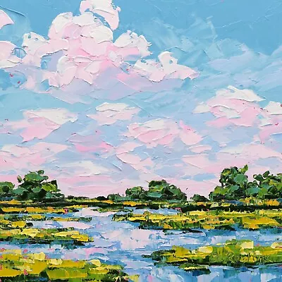 Cape Cod Salt Marsh Oil Painting Original 8x8 Cloud Oil Painting Low Country • $60