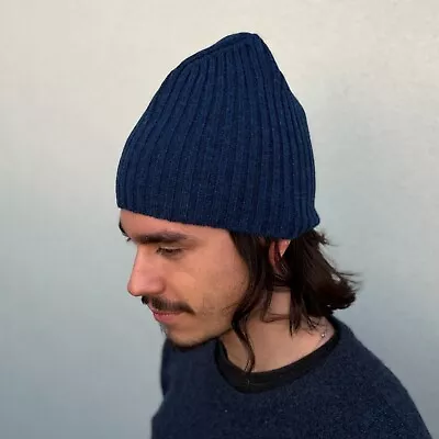 100% SHEEP WOOL Ribbed Knit Beanie MEN/WOMEN Classic Winter Hat Warm Hat BLUE • $29.97