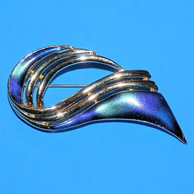 Vintage Signed M JENT Wave Swirl Brooch Pin Galaxy Colored Enamel Abstract • $10.49