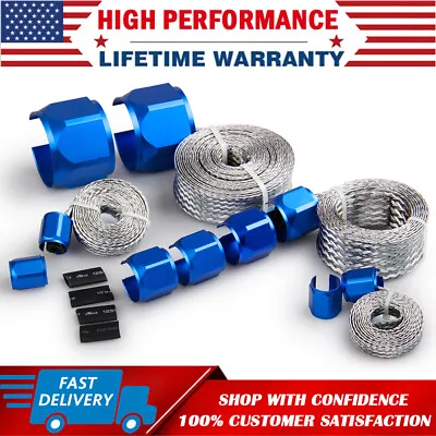 Radiator Hose Sleeving Kit Stainless Steel Braided Dress-Up Hose Cover Blue • $29.69