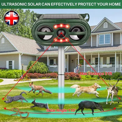 Solar Ultrasonic Deterrent Repeller Animal Bird Cat Scarer Pest Fox Dog Garden • £18.58