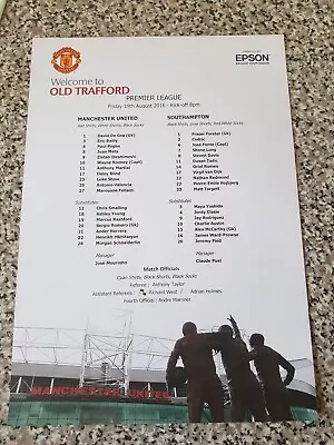 TEAMSHEET PREMIER LEAGUE MAN UTD V SOUTHAMPTON 19th Aug 2016 • £1.29